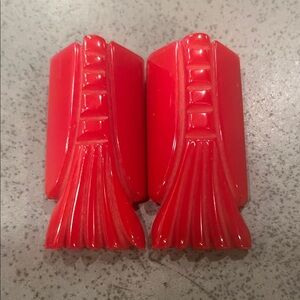Vintage Red Bakelite Art Deco Dress Clips – 1930s (Pair)
